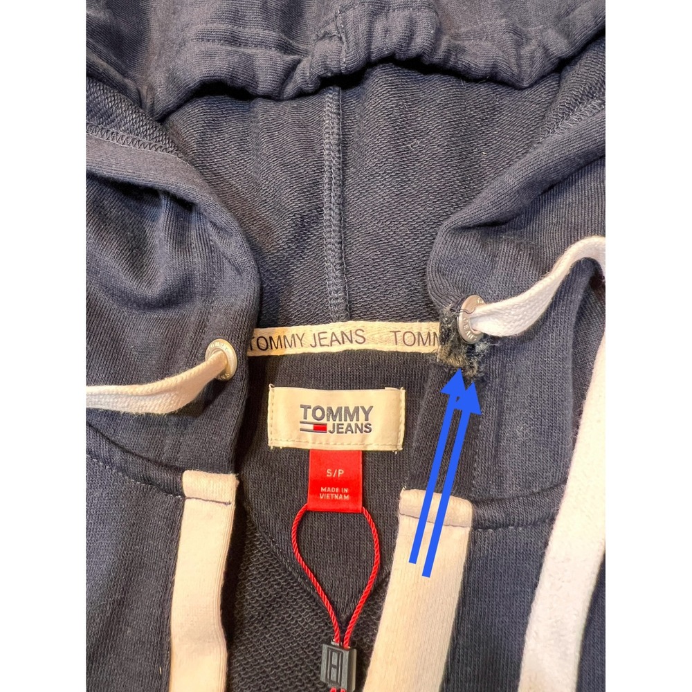 Tommy‎ Jeans Hoodie Dress Logo Tape Hem Short Sleeve Casual Size Blue - Picture 10 of 13
